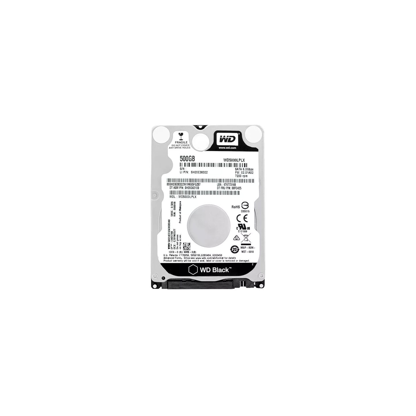 هارد لپ‌تاپ وسترن دیجیتال 500 گیگابایت (Black LPX - استوک)